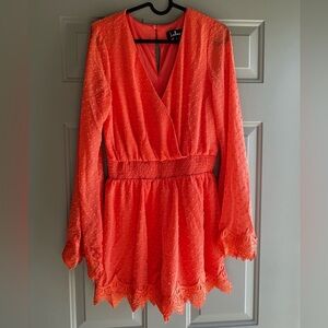 Lulu's Coral Pink Textured Dot Romper